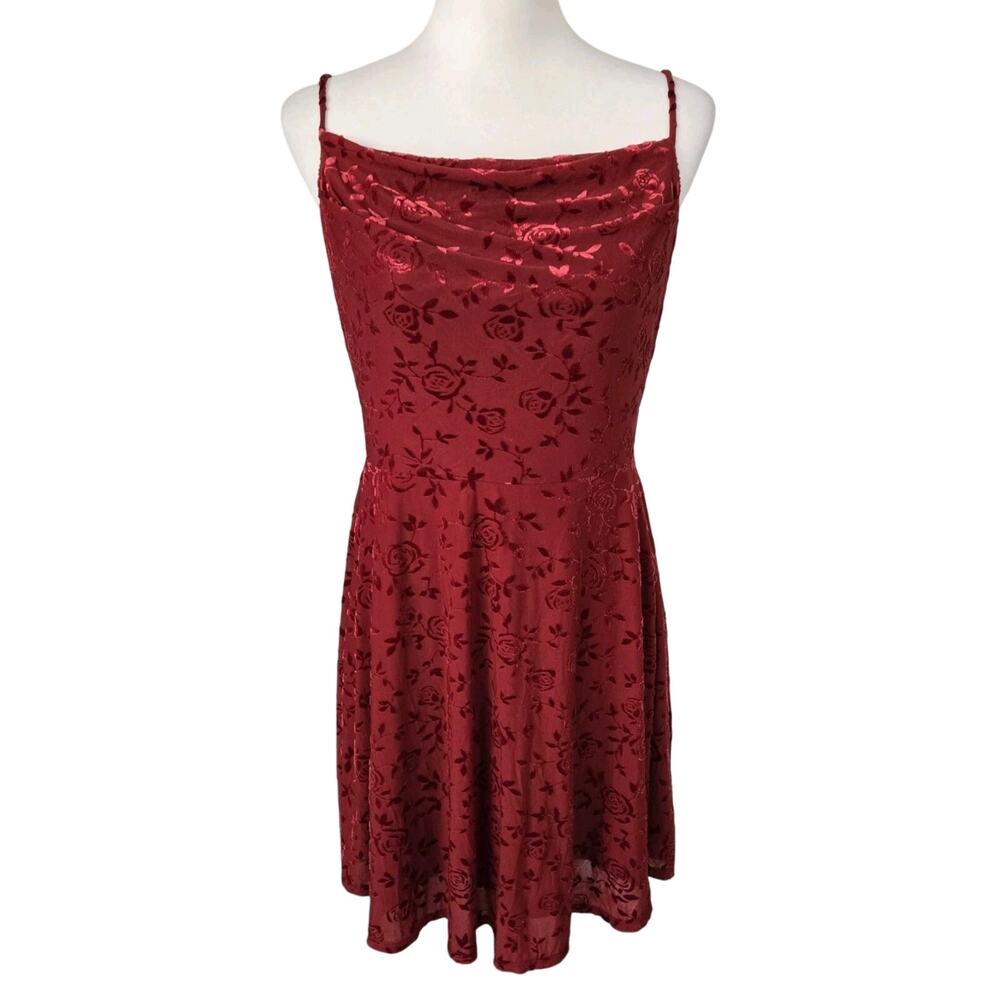 Y2K Floral Velvet Burnout Fairy Whimsigoth Spaghetti Strap Cowl Neck Dress Sz L